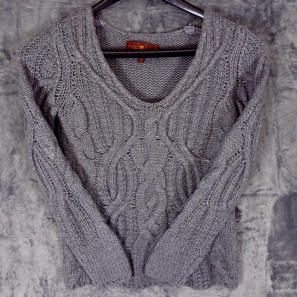 7‎ For All Mankind Sweater Womens Extra Small Gray Cable Knit Alpaca Wool